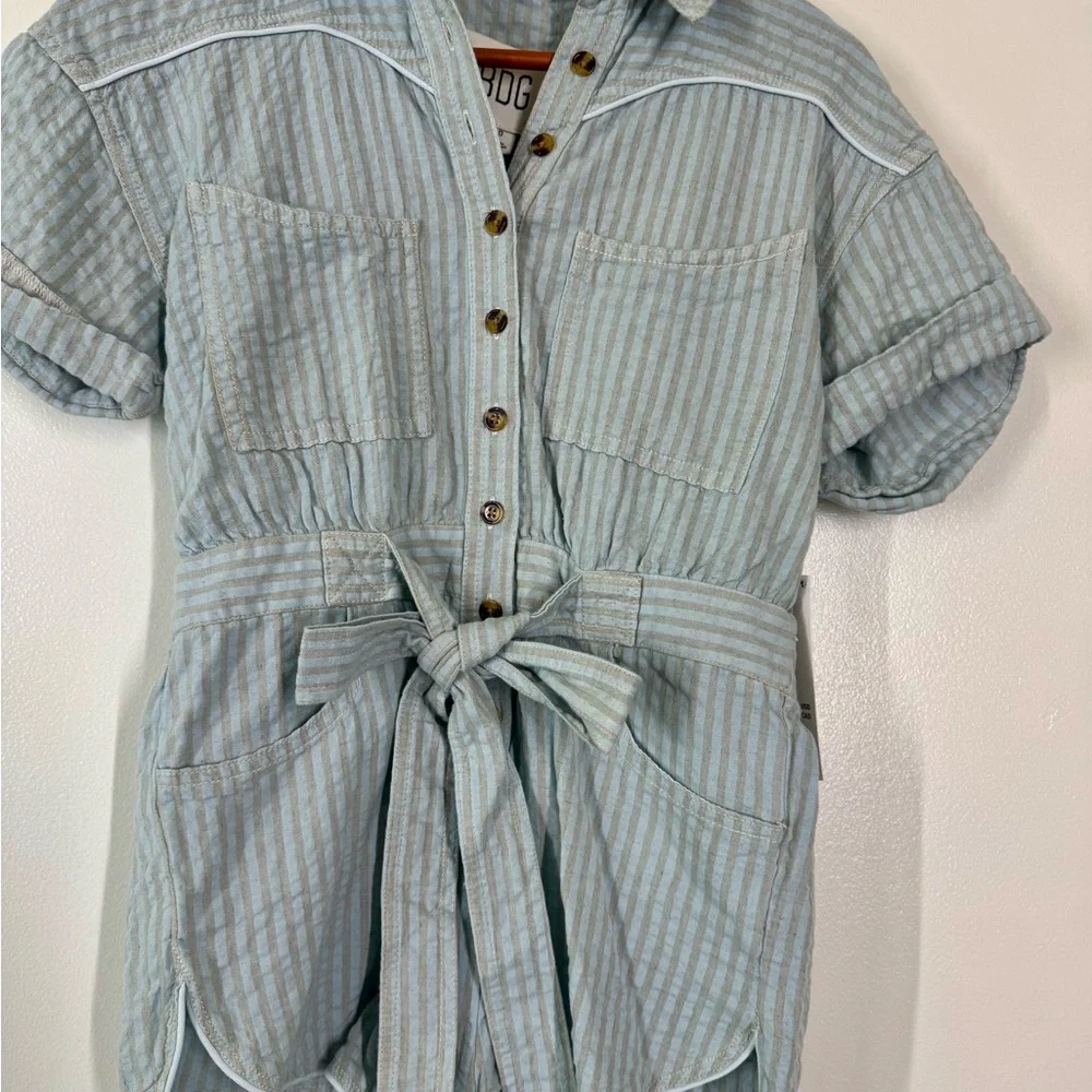 BDG Light Blue Striped Romper with a tie waist *NWT* - Picture 2 of 11